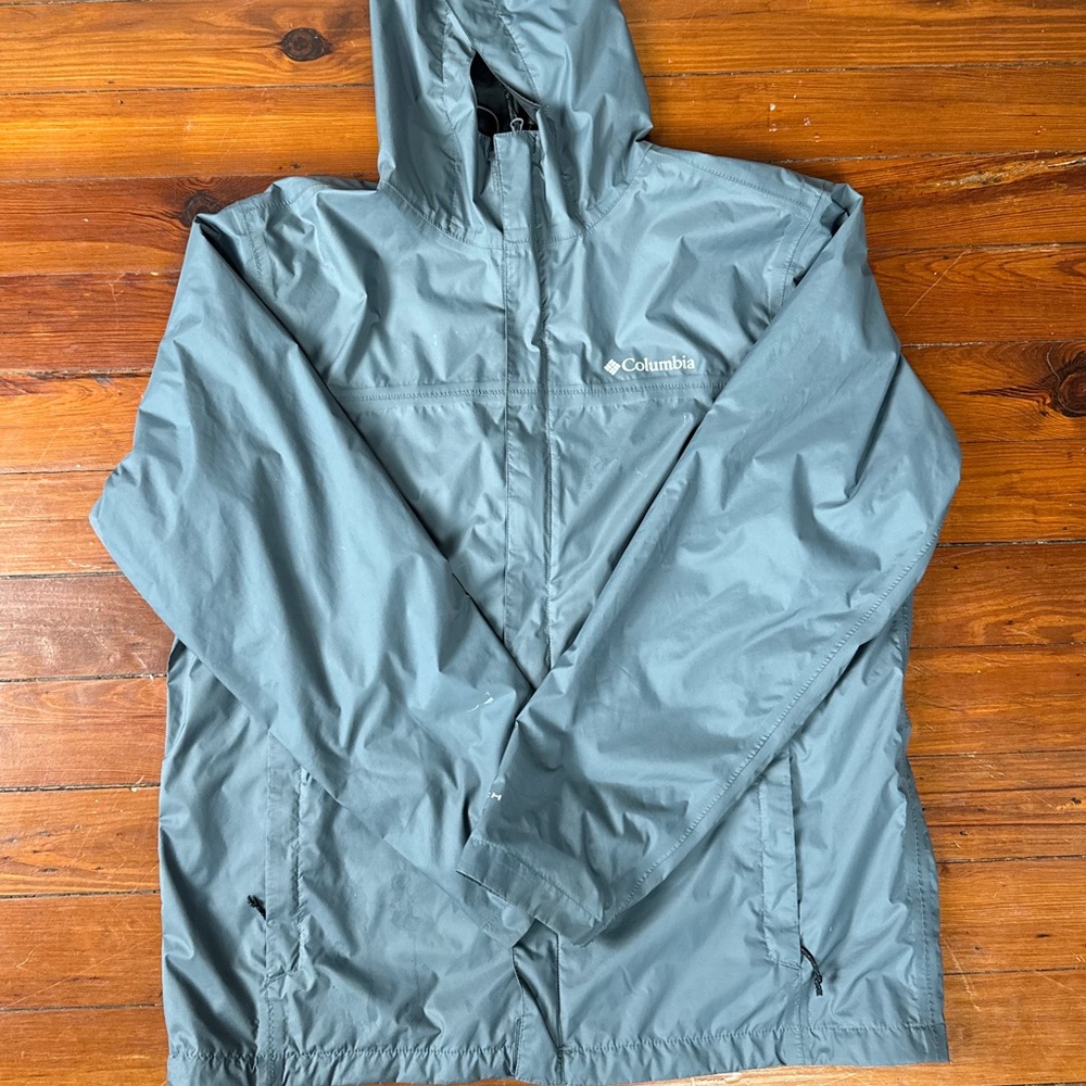 Columbia Men's Gray hooded rain Jacket Large